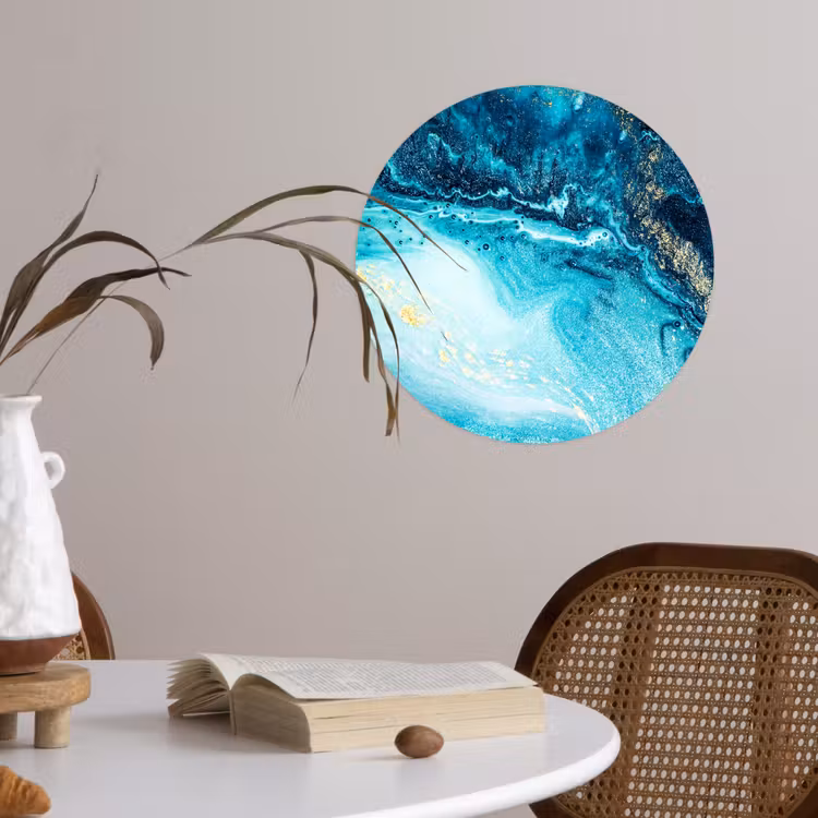 Behangcirkel - Marmerlook - Blauw - Goud - Luxe - Glitter - Marmer — 4