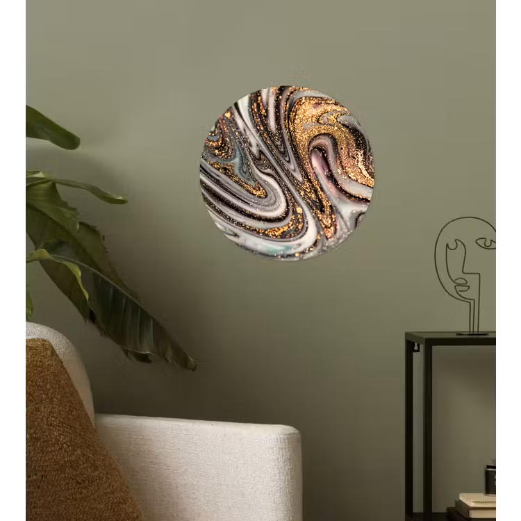 Behangcirkel - Marmerlook - Goud - Glitter - Luxe - Marmer - Wit — 3