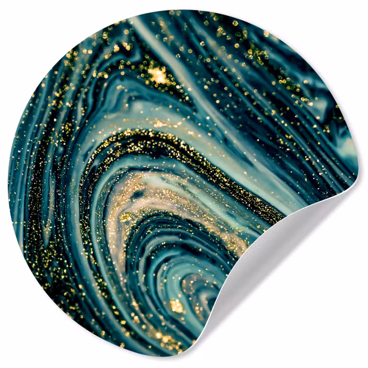 Behangcirkel - Marmerlook - Luxe - Goud - Turquoise - Glitter — 1