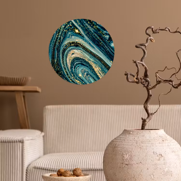 Behangcirkel - Marmerlook - Luxe - Goud - Turquoise - Glitter — 2