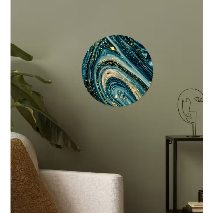 Behangcirkel - Marmerlook - Luxe - Goud - Turquoise - Glitter — 3