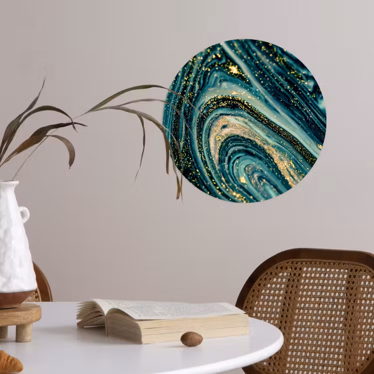 Behangcirkel - Marmerlook - Luxe - Goud - Turquoise - Glitter — 4