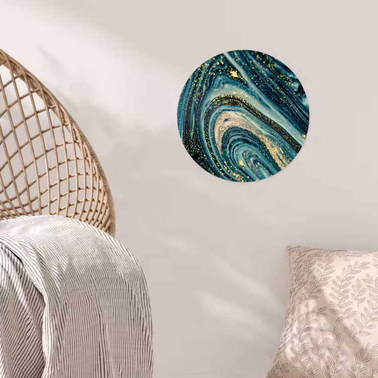 Behangcirkel - Marmerlook - Luxe - Goud - Turquoise - Glitter — 5