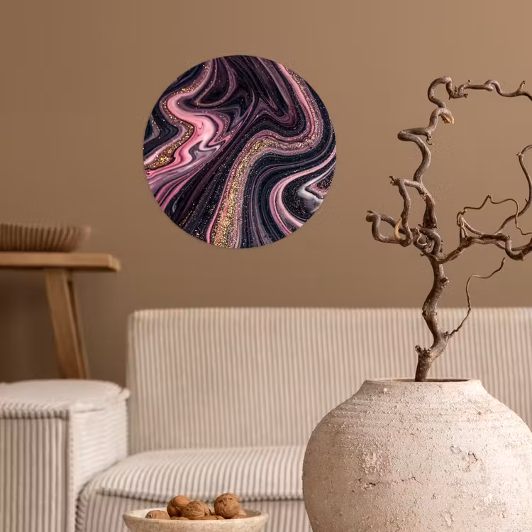 Behangcirkel - Marmerlook - Roze - Paars - Goud - Luxe - Marmer — 2