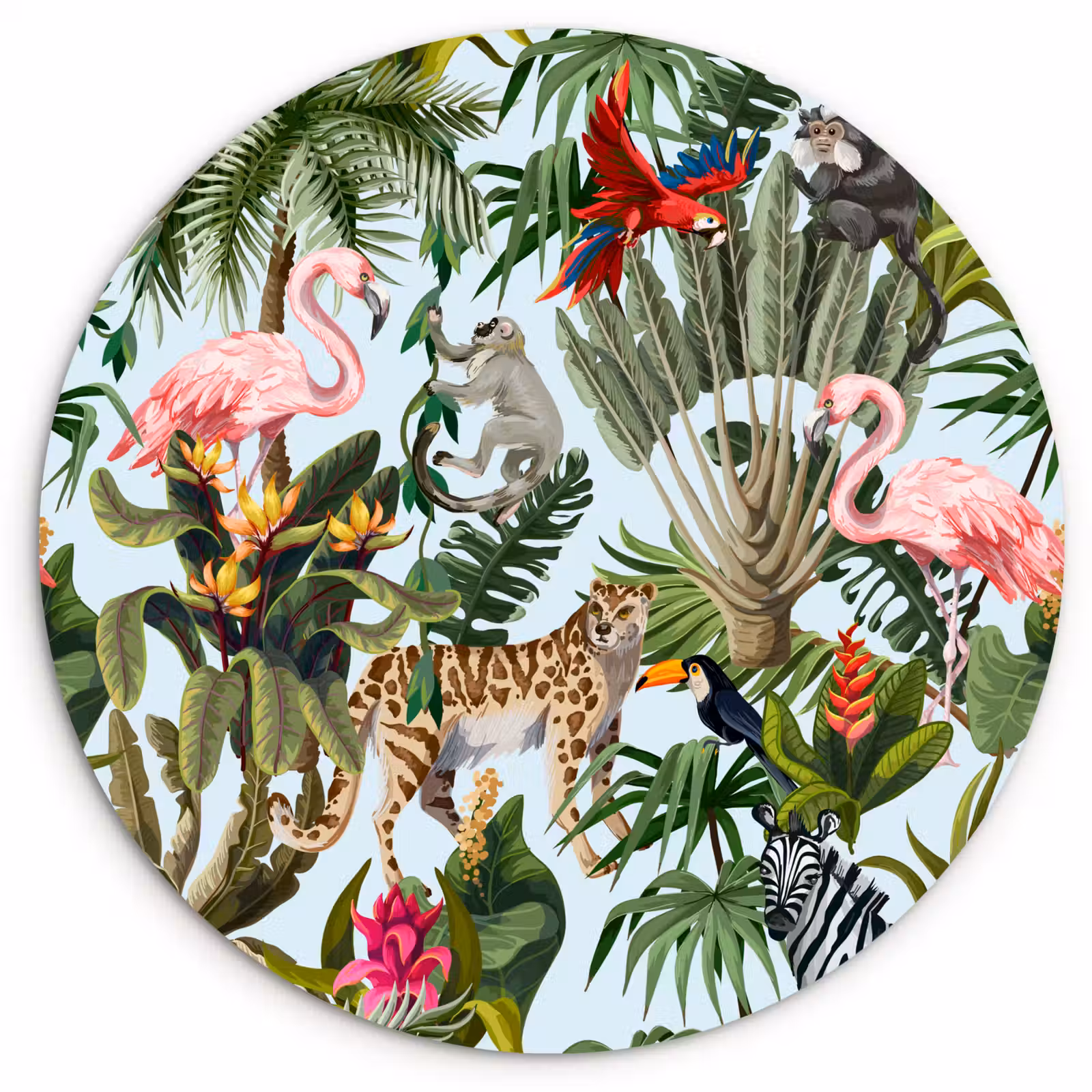 Muurcirkel - Jungle - Dieren - Meisjes - Kinderen - Jongens - Flamingo - Papegaai — 1