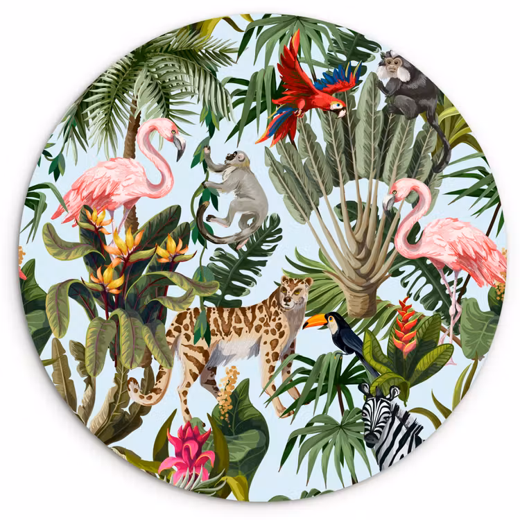 Muurcirkel - Jungle - Dieren - Meisjes - Kinderen - Jongens - Flamingo - Papegaai — 1