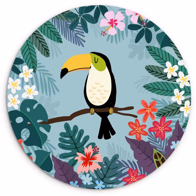 Muurcirkel - Toekan - Planten - Bloemen - Kinderen - Dieren - Kids — 1