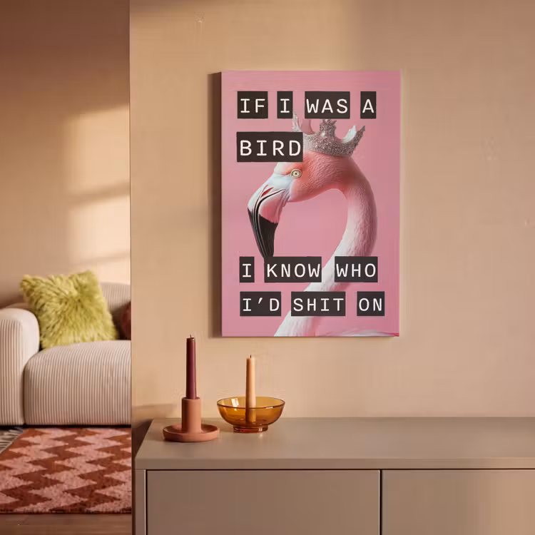 Canvas schilderij - If I was a bird flamingo met kroon — 2