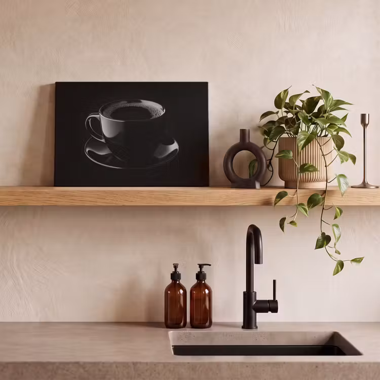 Canvas schilderij - Zwart - Koffie - Kopje — 4