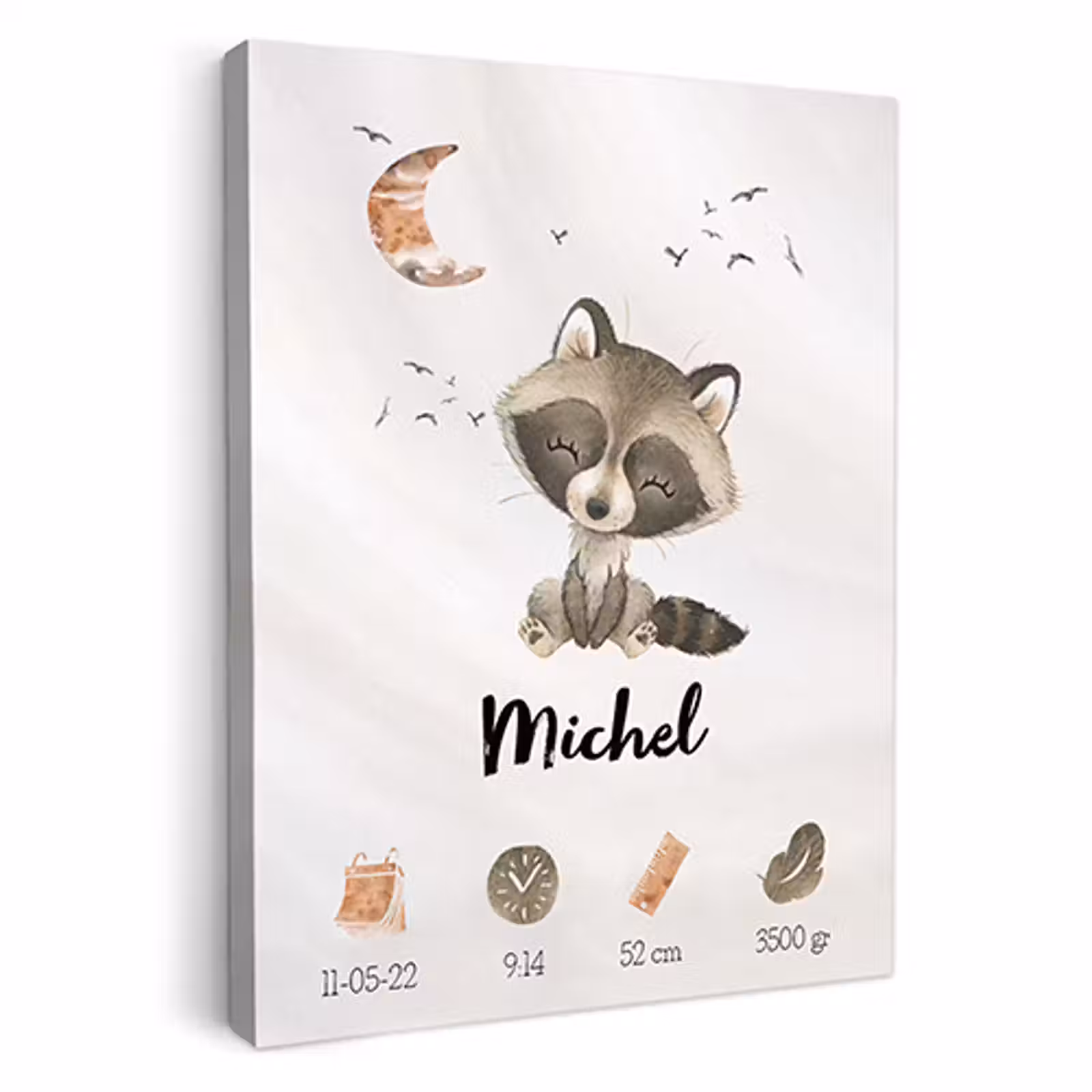 Geboorteposter wasbeer op canvas — 1