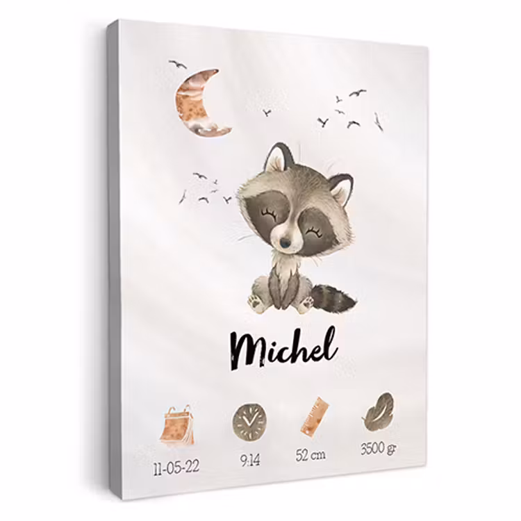 Geboorteposter wasbeer op canvas — 1