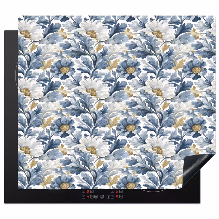 Inductie beschermer - Bloemen - Wit - Blauw — 1