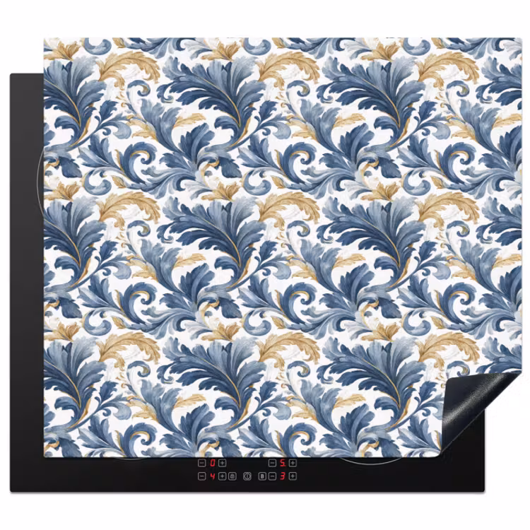 Inductie beschermer - Bloem - Blauw - Goud - Patroon — 1