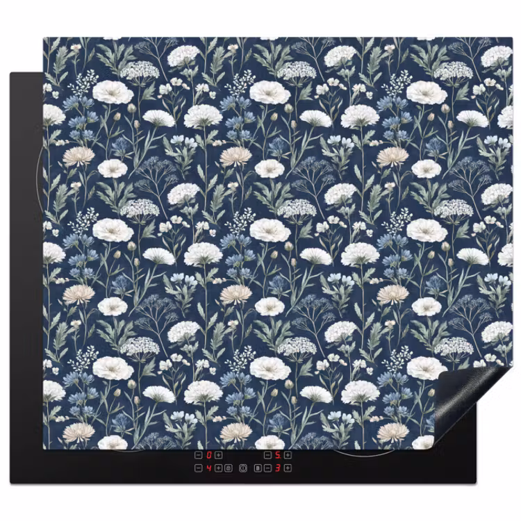 Inductie beschermer - Patroon - Bloemen - Wit - Blauw — 1