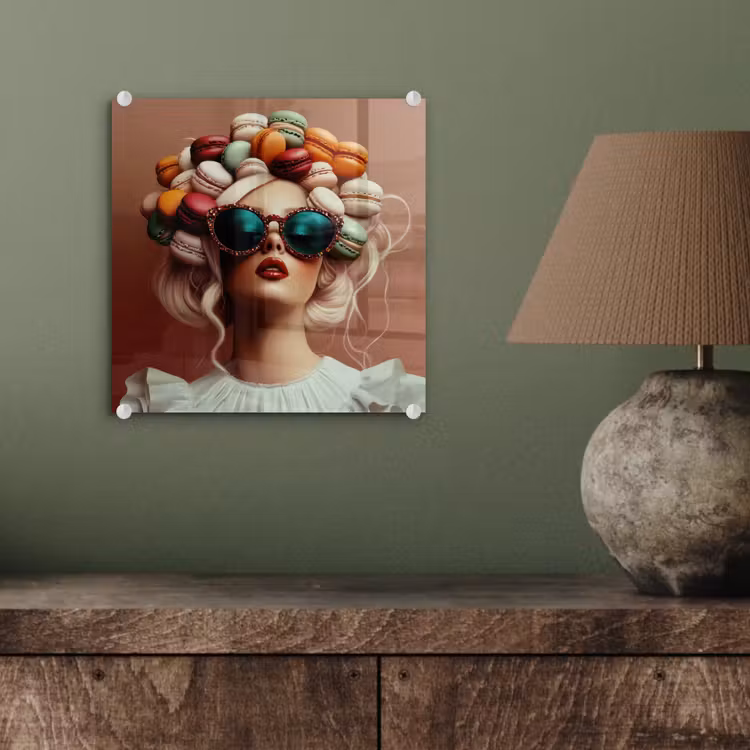 Glas schilderij - Vrouw - Macarons - Bril — 4