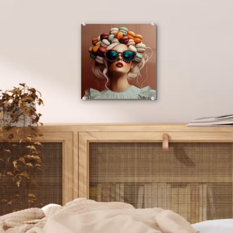 Glas schilderij - Vrouw - Macarons - Bril — 5