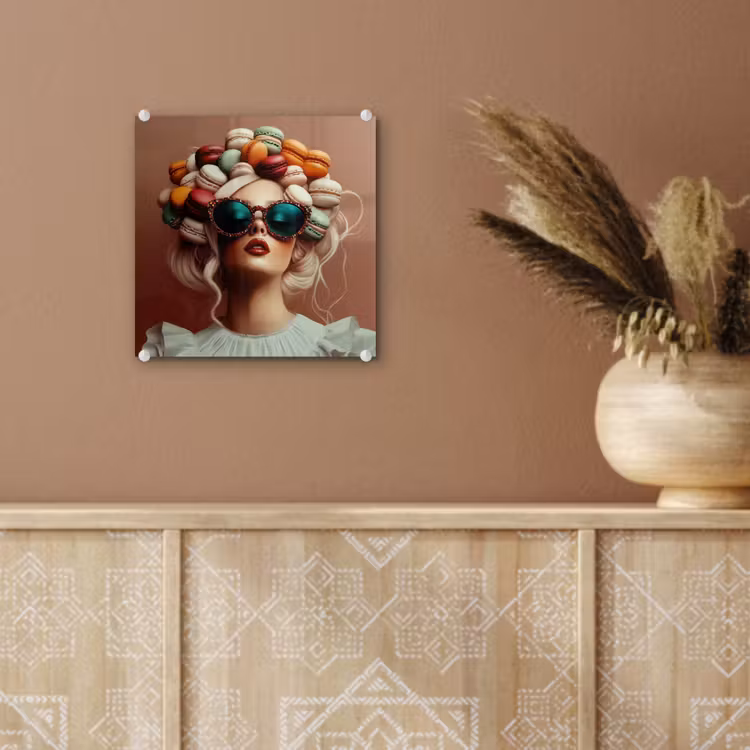 Glas schilderij - Vrouw - Macarons - Bril — 6