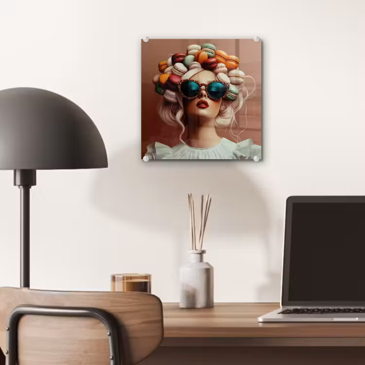 Glas schilderij - Vrouw - Macarons - Bril — 7