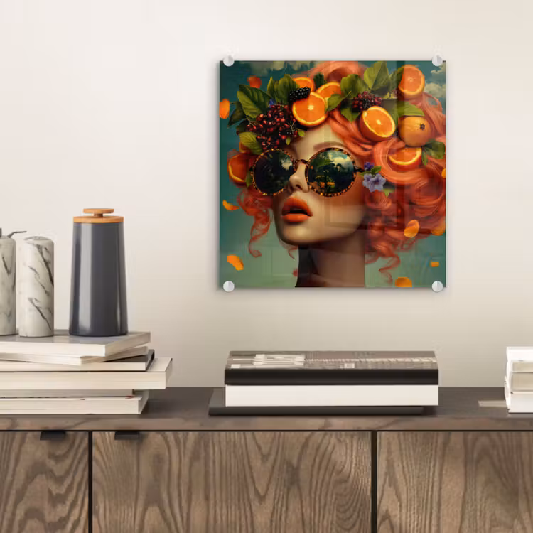 Glas schilderij - Vrouw - Sinaasappel - Bessen - Oranje — 2