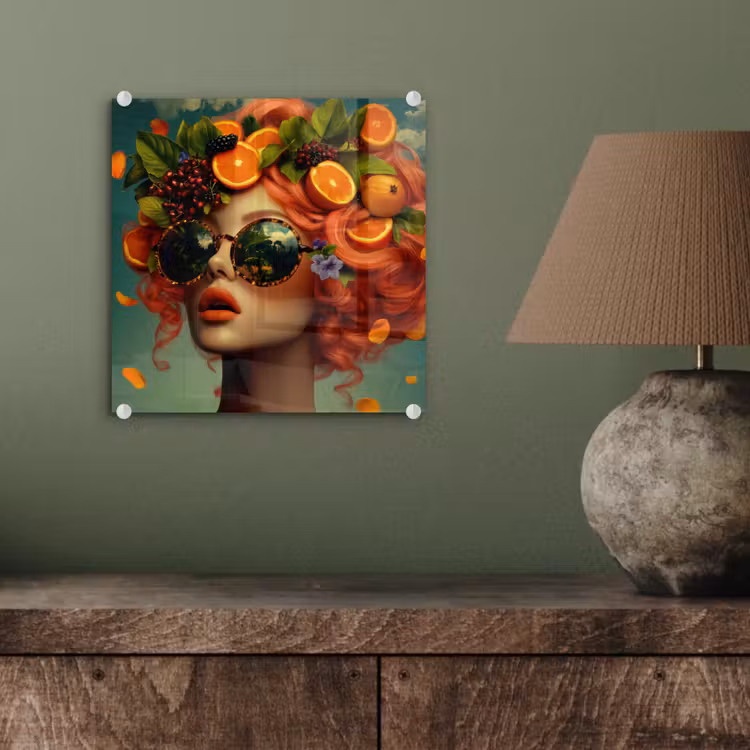 Glas schilderij - Vrouw - Sinaasappel - Bessen - Oranje — 4