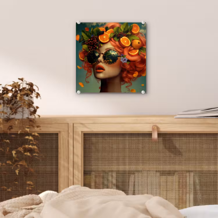 Glas schilderij - Vrouw - Sinaasappel - Bessen - Oranje — 5