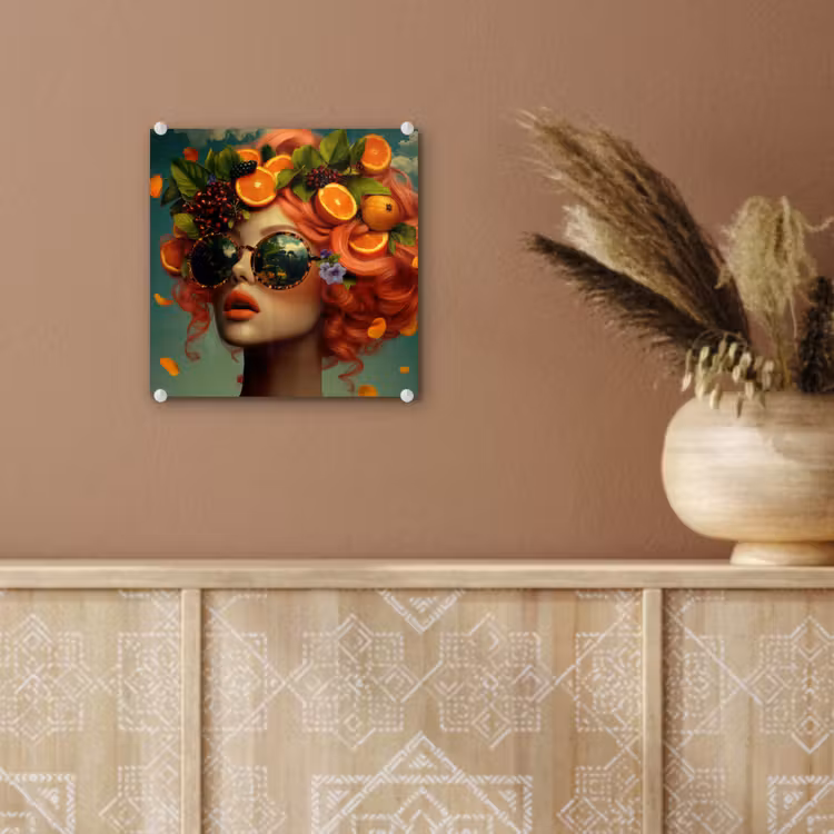 Glas schilderij - Vrouw - Sinaasappel - Bessen - Oranje — 6
