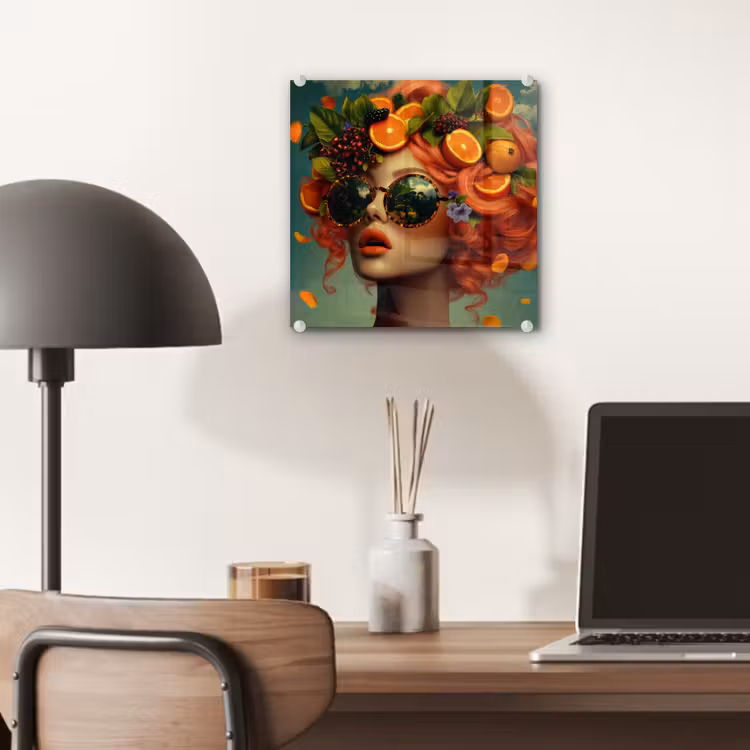 Glas schilderij - Vrouw - Sinaasappel - Bessen - Oranje — 7