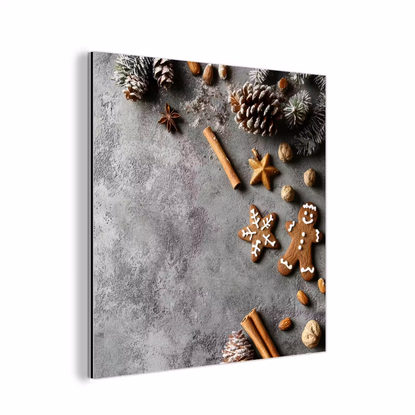 Aluminium schilderij - Winter - Kerst - Beton - Dennenappels — 1