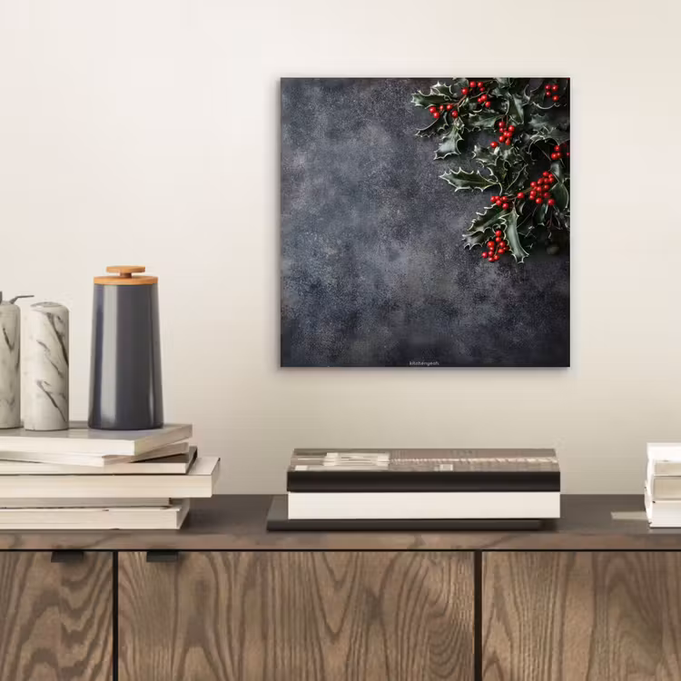 Aluminium schilderij - Winter - Hulst - Kerst - Beton — 2