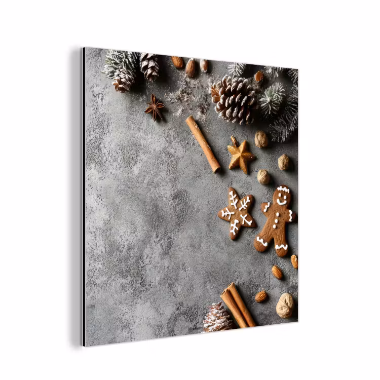 Aluminium schilderij - Winter - Kerst - Beton - Dennenappels — 1