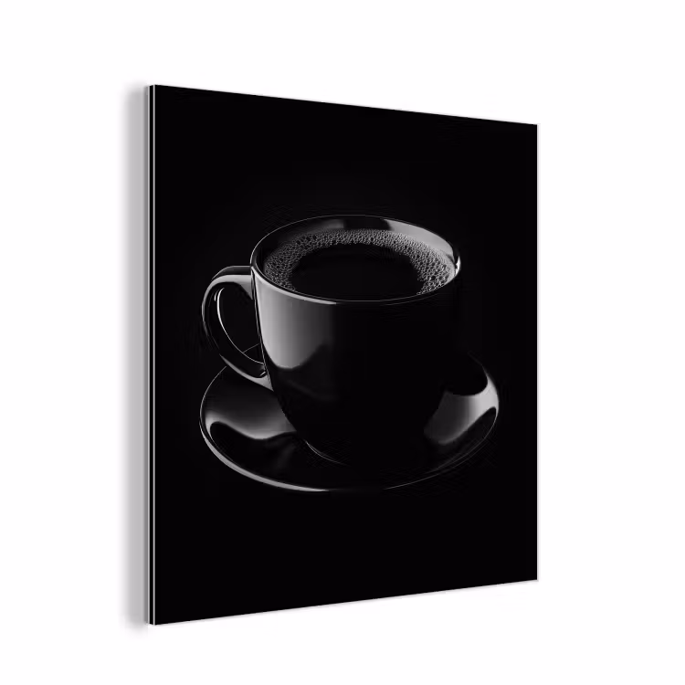 Aluminium schilderij - Zwart - Koffie - Kopje — 1