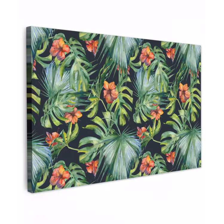 Canvas schilderij - Bladeren - Bloemen - Jungle - Tropisch — 1