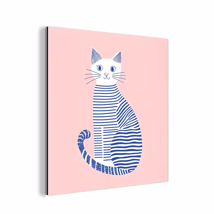 Aluminium schilderij - Kat - Illustratie - Minimalistisch - Roze — 1