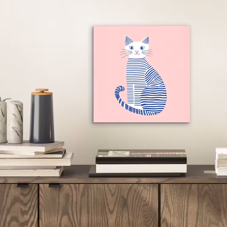 Aluminium schilderij - Kat - Illustratie - Minimalistisch - Roze — 2