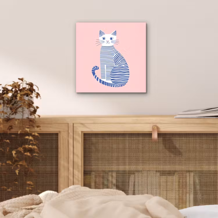 Aluminium schilderij - Kat - Illustratie - Minimalistisch - Roze — 4