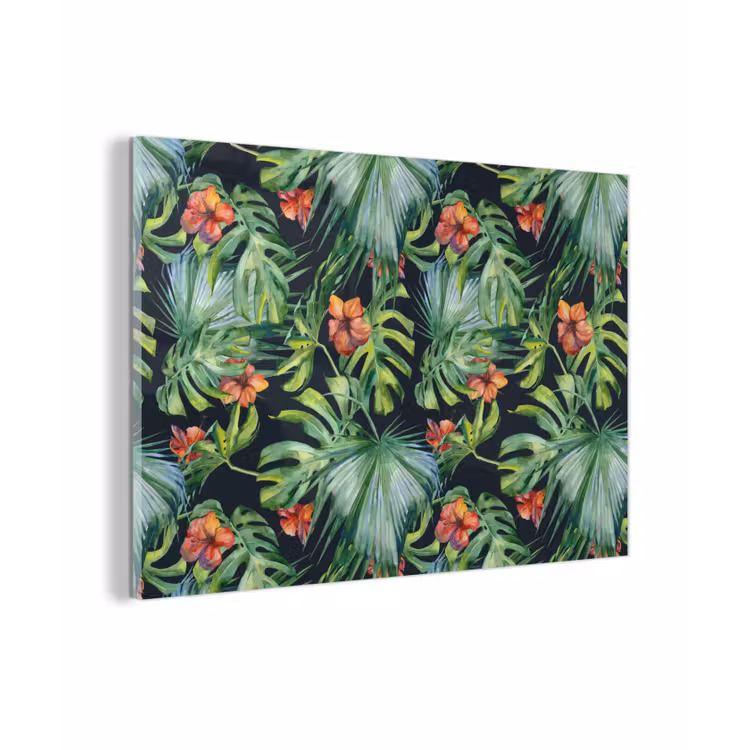 Glas schilderij - Tropical - Bloemen - Bladeren - Jungle — 1