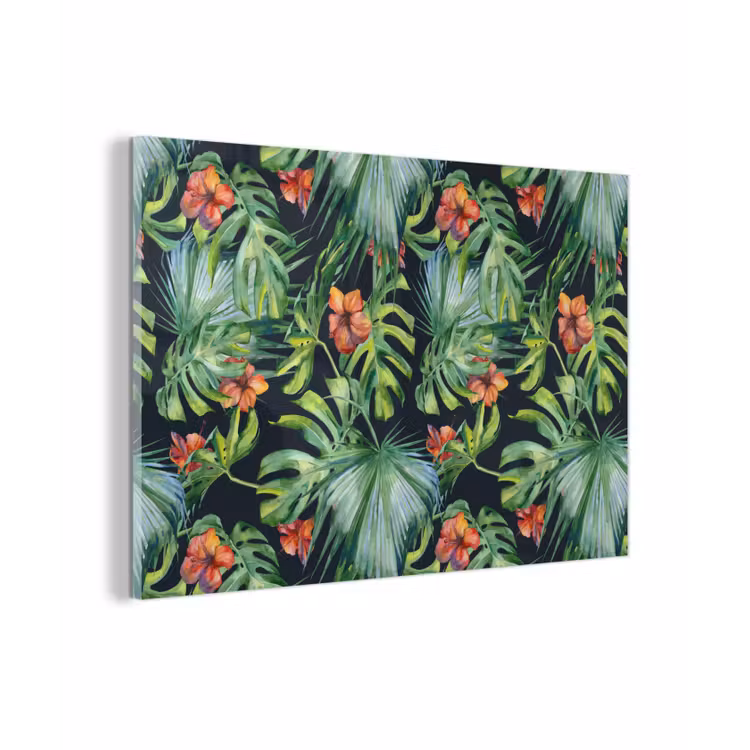 Glas schilderij - Bladeren - Bloemen - Jungle - Tropisch — 1