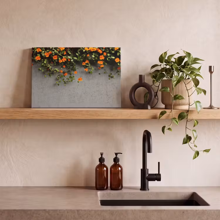 Canvas schilderij - Bloemen - Muur - Oranje — 4