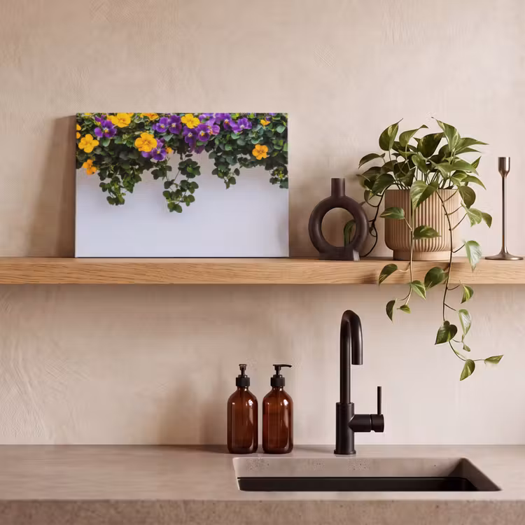 Canvas schilderij - Bloemen - Muur - Geel - Paars — 4