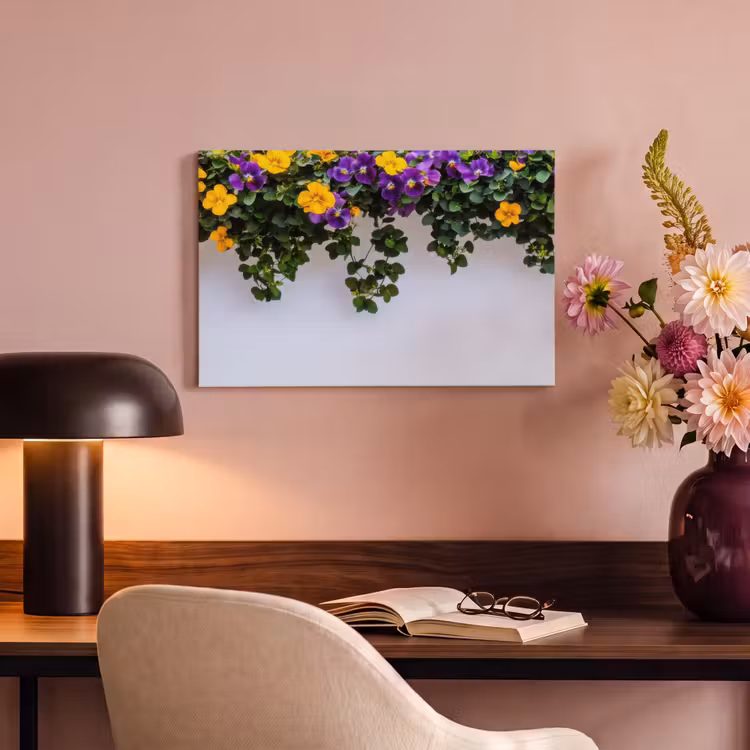Canvas schilderij - Bloemen - Muur - Geel - Paars — 6