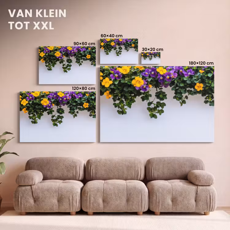 Canvas schilderij - Bloemen - Muur - Geel - Paars — 8