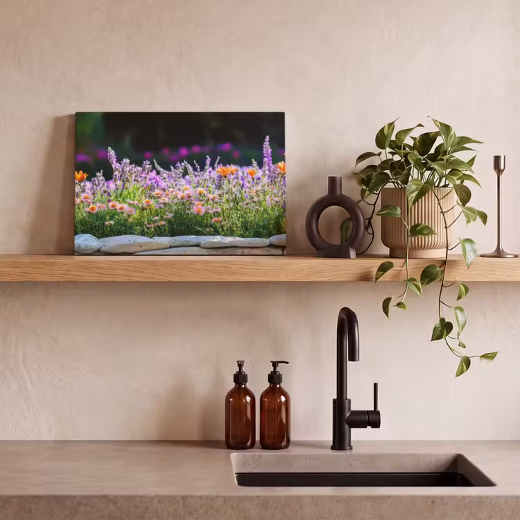 Canvas schilderij - Bloemen - Steenrand - Kleurrijk — 4