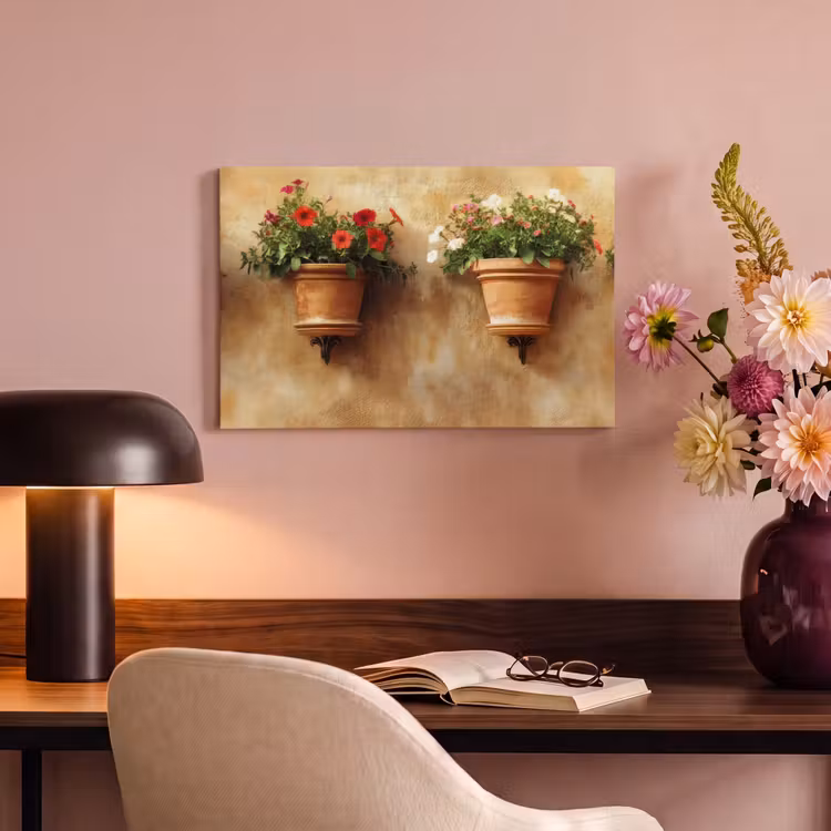 Canvas schilderij - Bloempotten - Muur - Vintage — 6