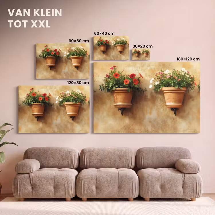 Canvas schilderij - Bloempotten - Muur - Vintage — 8