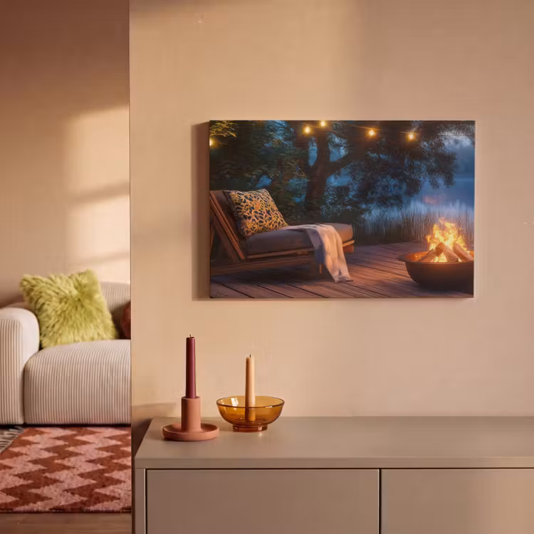 Canvas schilderij - Kampvuur - Meer - Avondlicht — 2