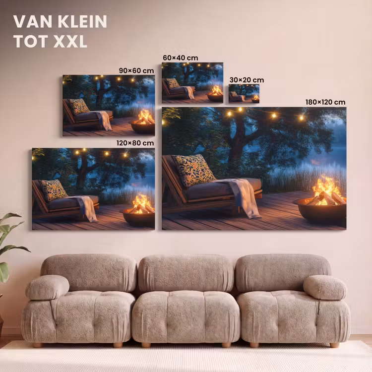 Canvas schilderij - Kampvuur - Meer - Avondlicht — 8