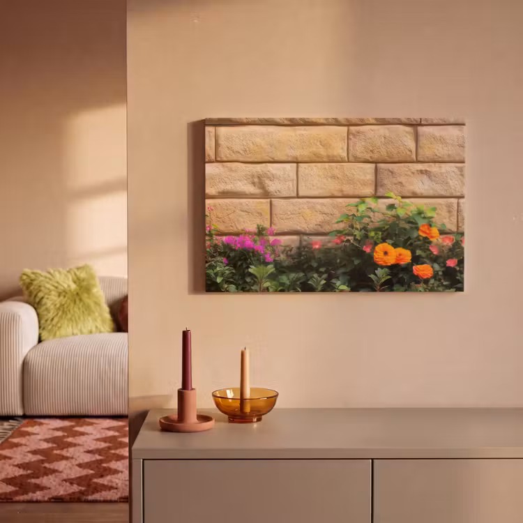 Canvas schilderij - Bloemen - Bakstenen - Kleurrijk — 2