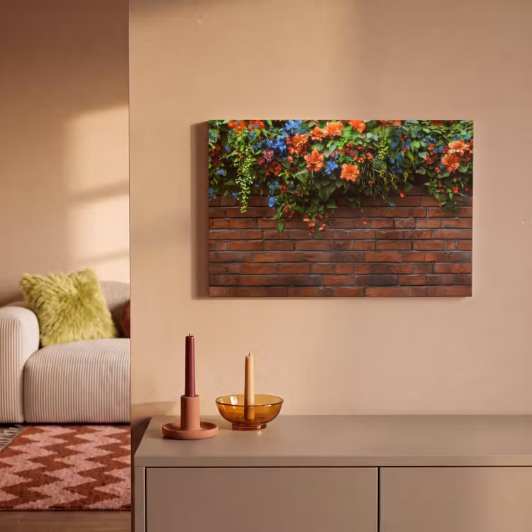 Canvas schilderij - Bloemen - Muur - Groen - Oranje — 2