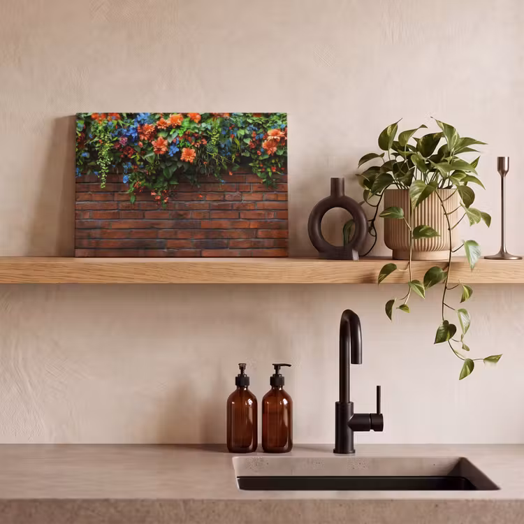 Canvas schilderij - Bloemen - Muur - Groen - Oranje — 4