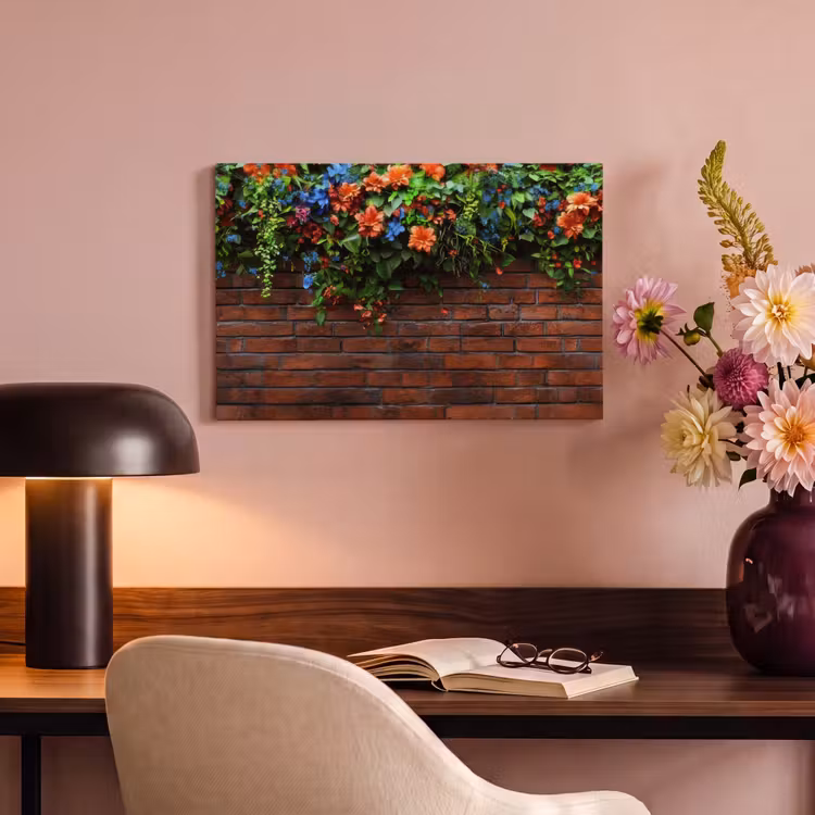 Canvas schilderij - Bloemen - Muur - Groen - Oranje — 6